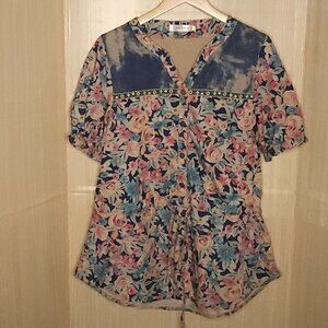 Simply Couture Floral Mixed Material Oversized Lagan Tunic Small